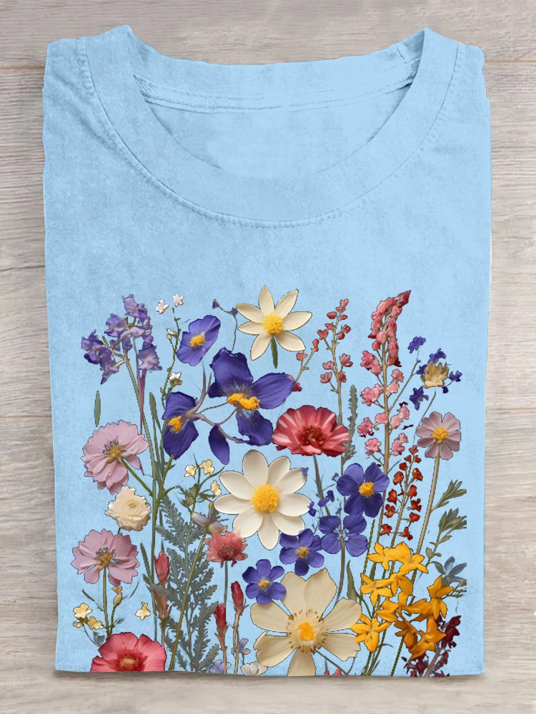 Floral Casual Cotton T-Shirt