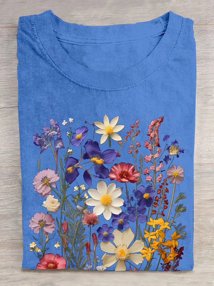 Floral Casual Cotton T-Shirt