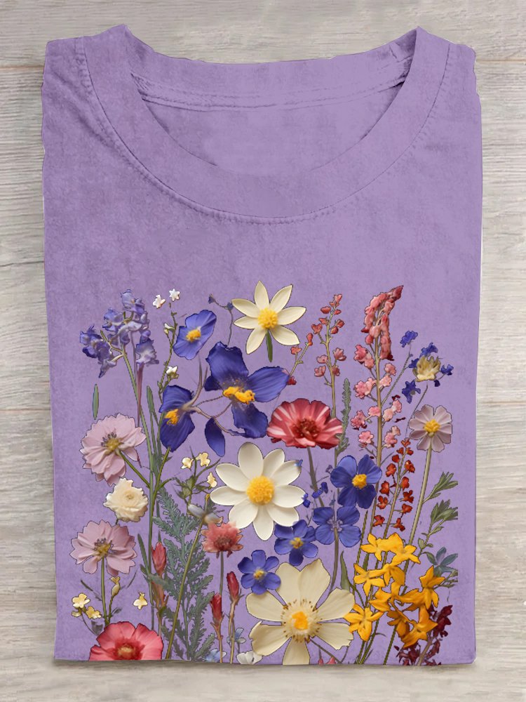 Floral Casual Cotton T-Shirt