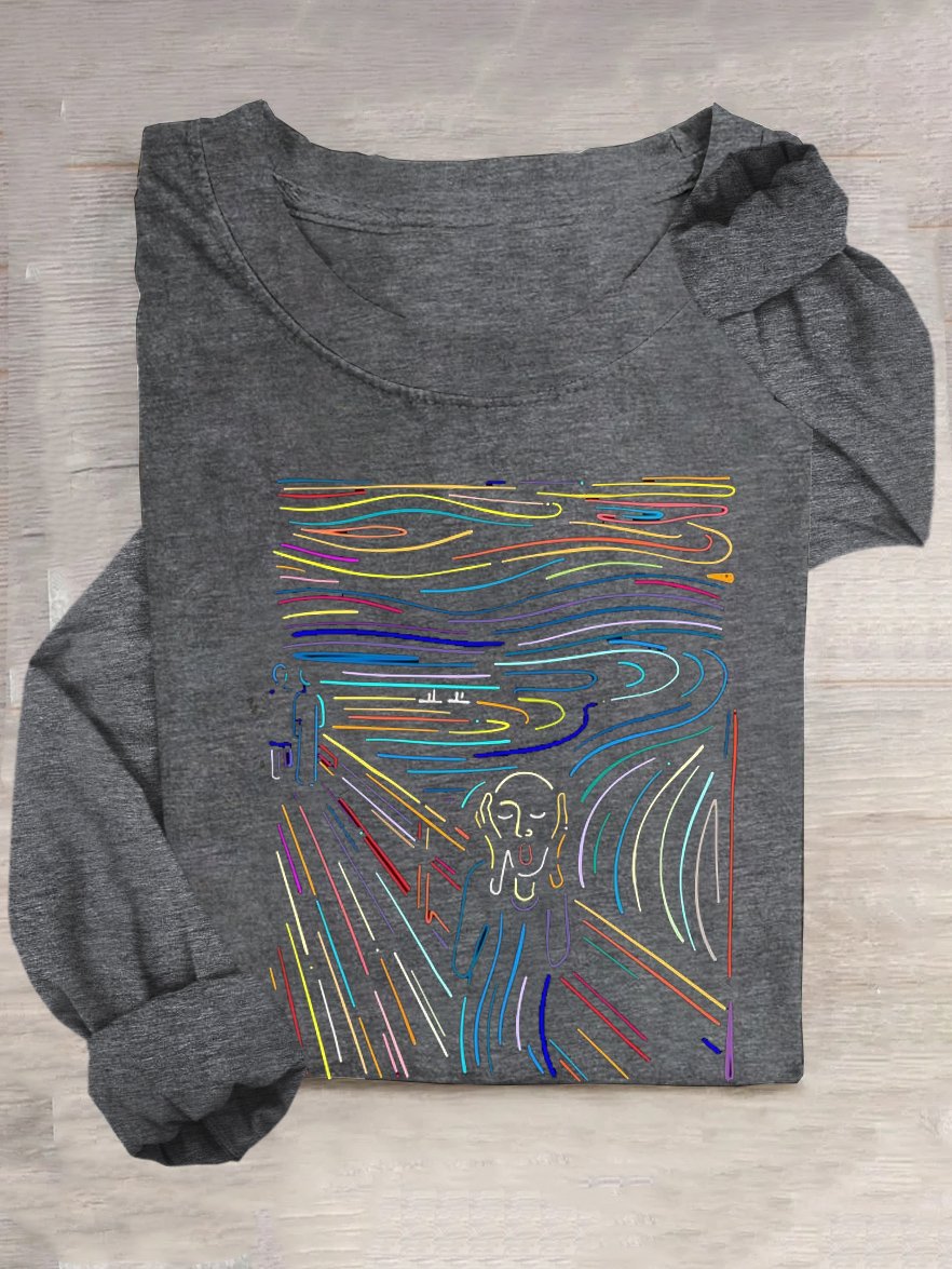 Abstract Casual Cotton-Blend Loose T-Shirt