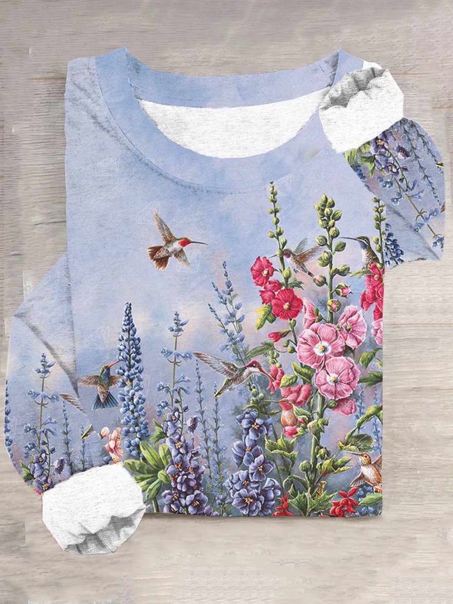 Crew Neck Floral Casual Jersey T-Shirt