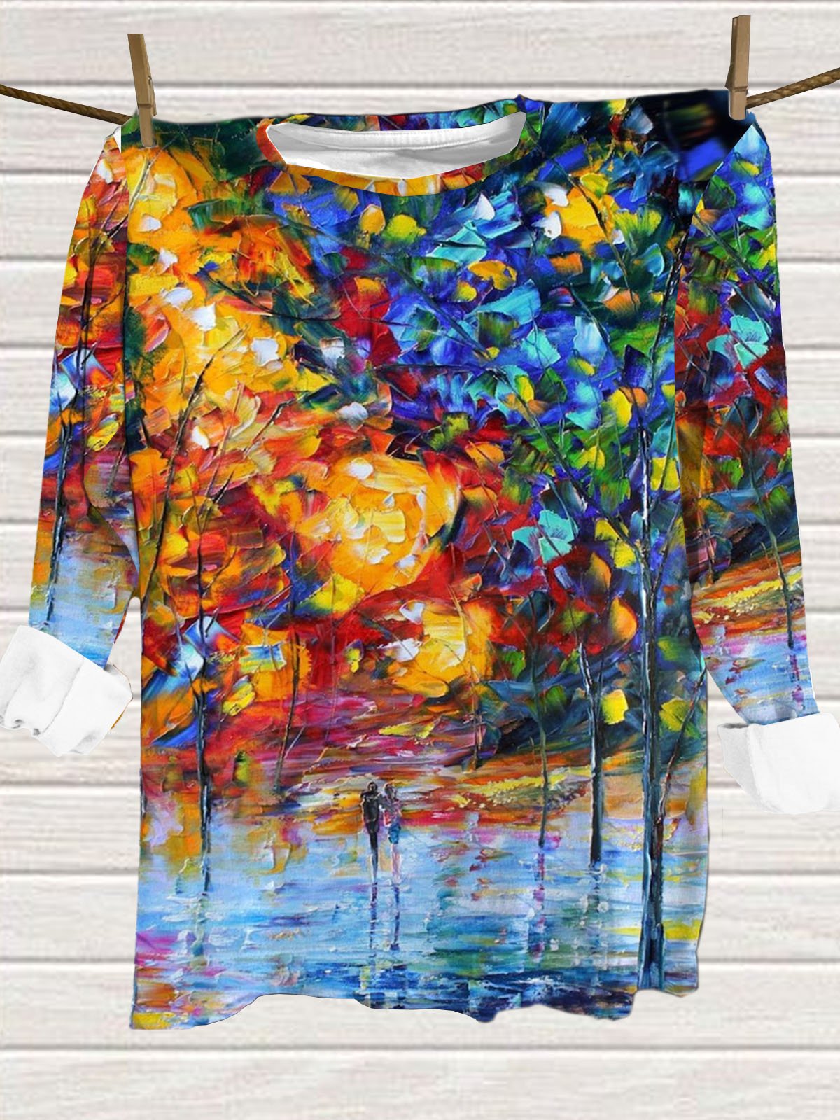 Abstract printed round neck long sleeved T-shirt