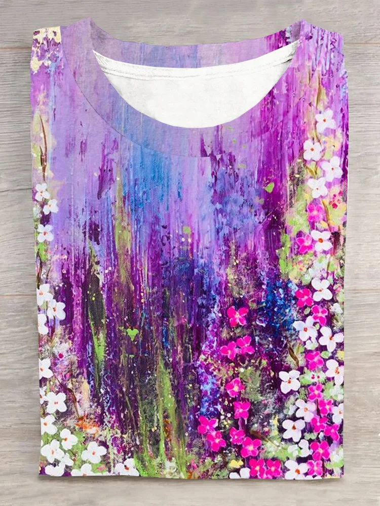 Casual Loose Crew Neck Floral T-Shirt