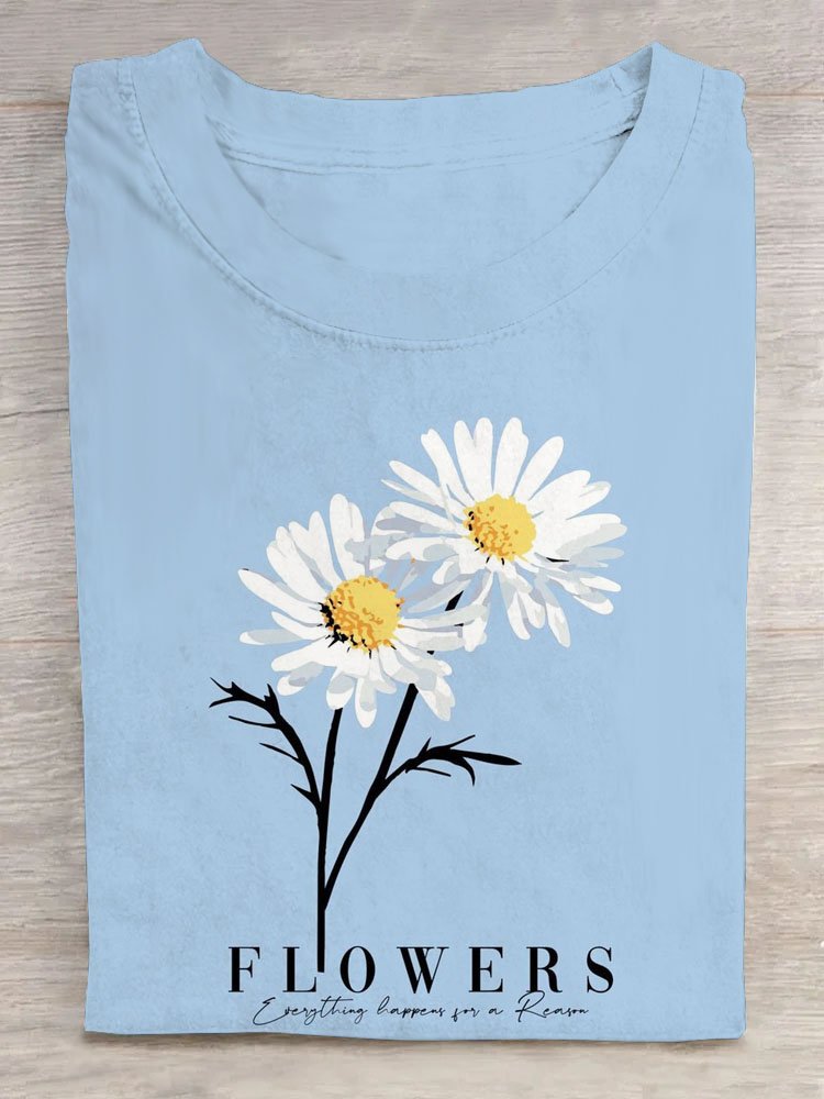 Text Letters Daisy Loose Casual T-Shirt