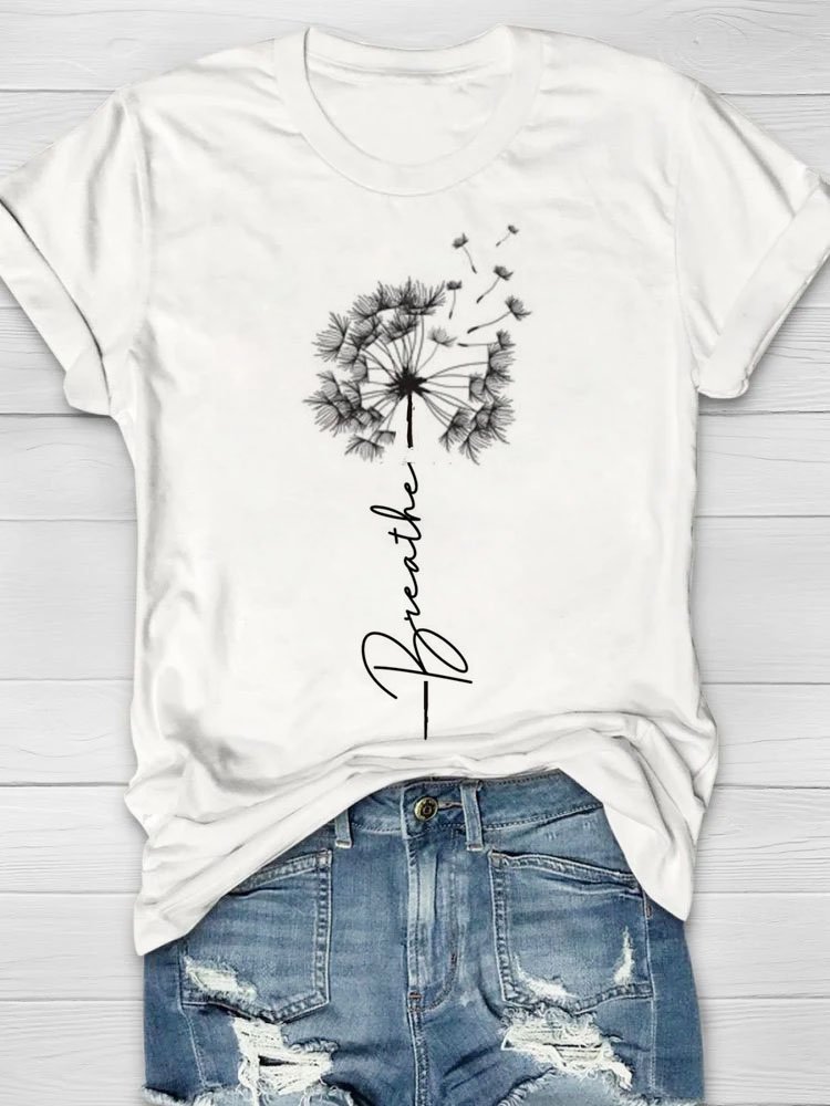 Text Letters Dandelion printed round neck long sleeved casual T-shirt