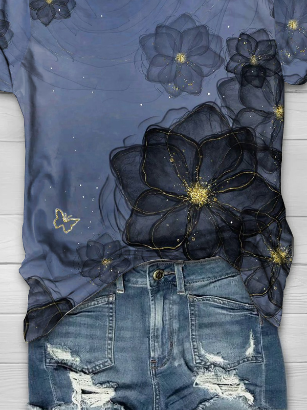 Casual Jersey Crew Neck Floral T-Shirt