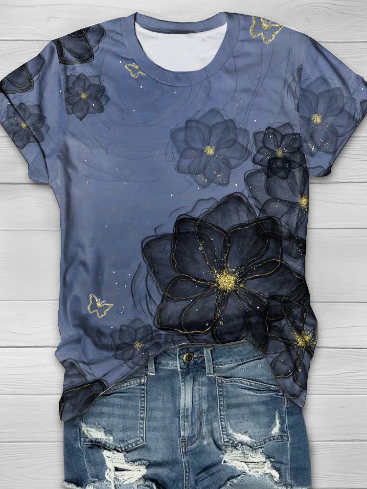 Casual Jersey Crew Neck Floral T-Shirt