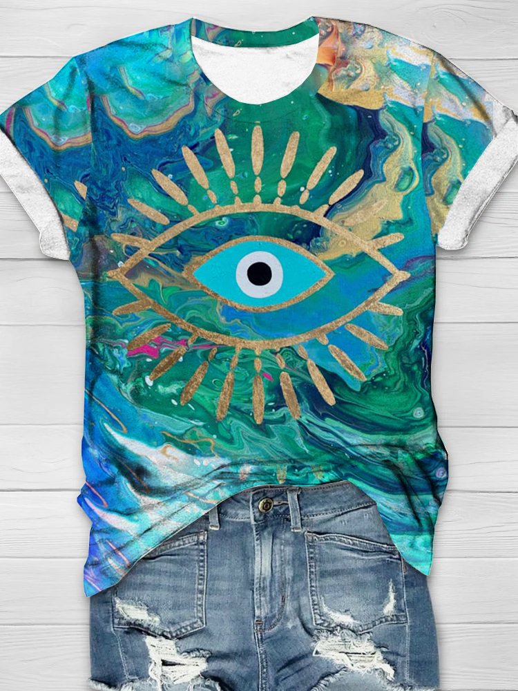 Casual Random Print Loose Crew Neck T-Shirt