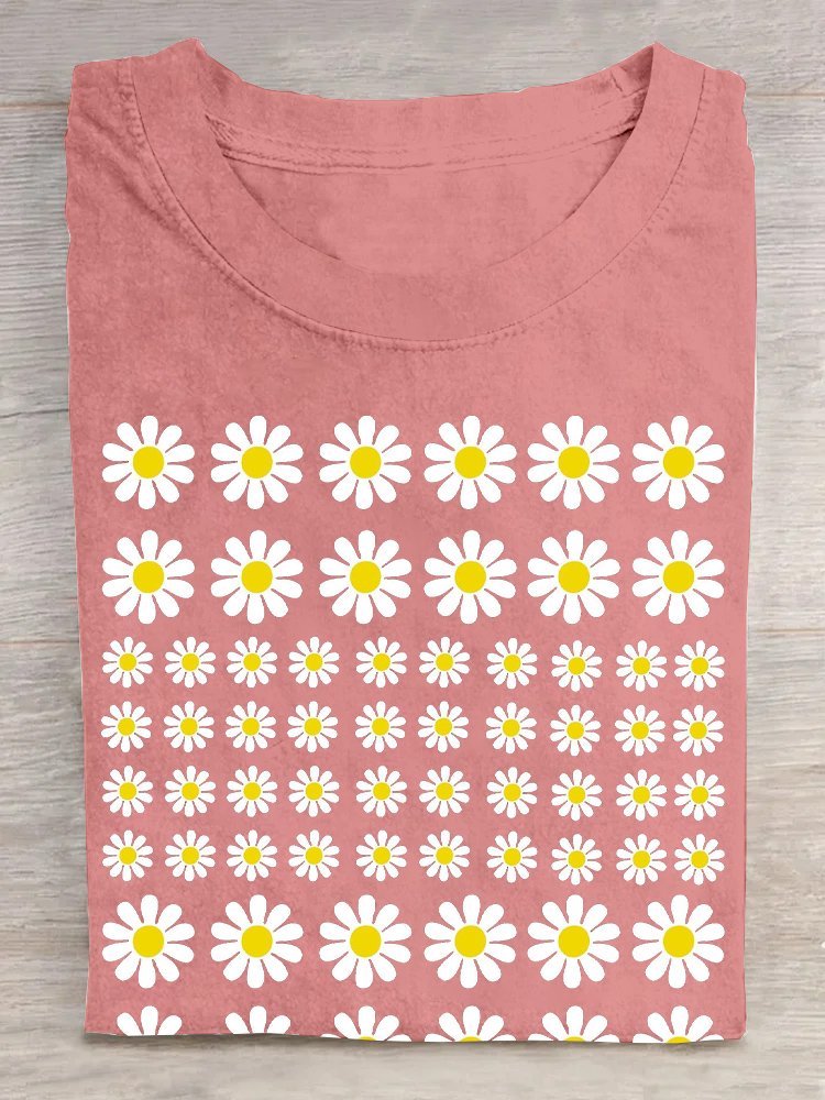 Casual Cotton-Blend Small Daisy T-Shirt