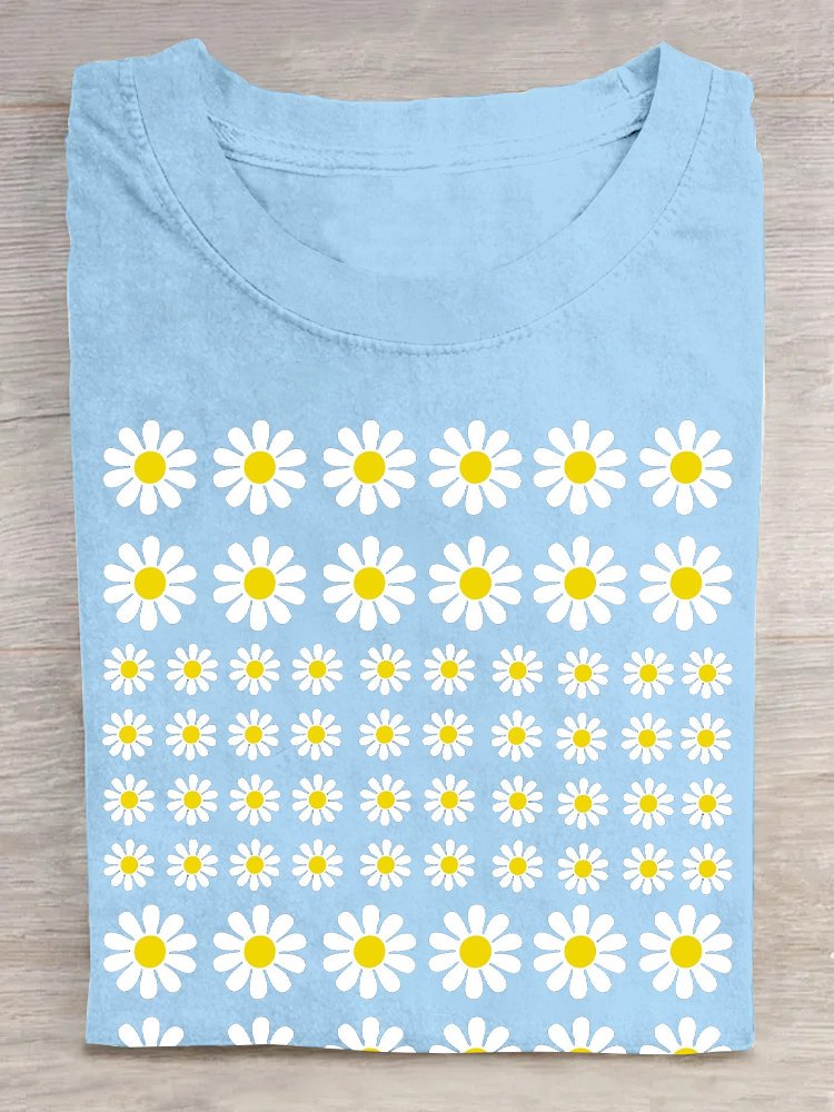 Casual Cotton-Blend Small Daisy T-Shirt