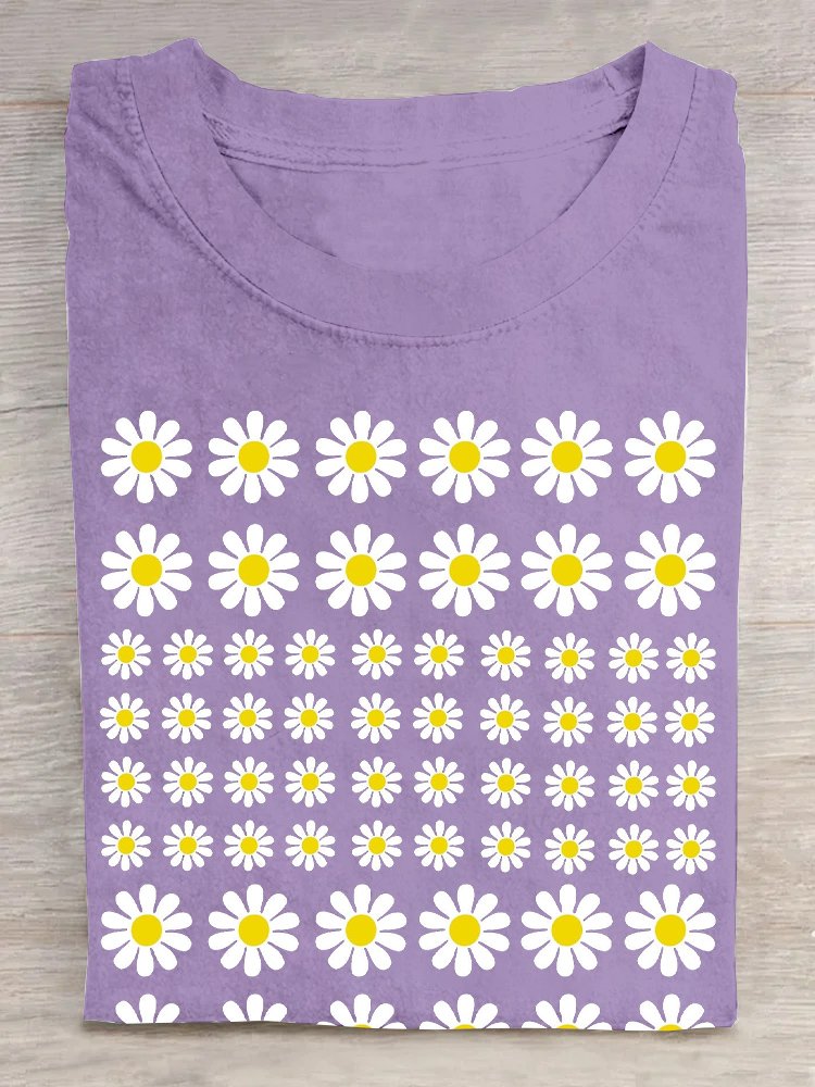 Casual Cotton-Blend Small Daisy T-Shirt