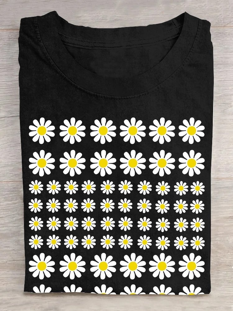 Casual Cotton-Blend Small Daisy T-Shirt