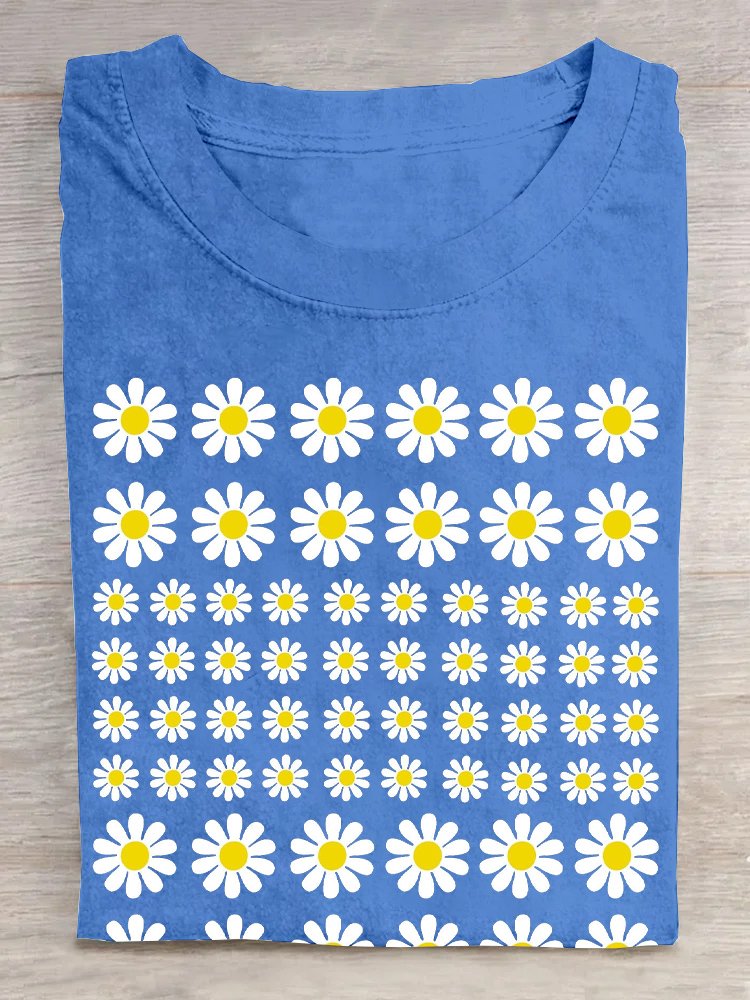 Casual Cotton-Blend Small Daisy T-Shirt