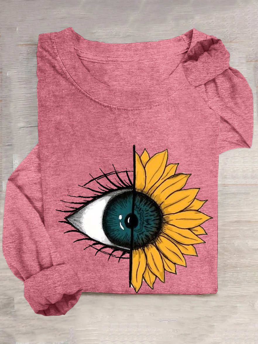 Abstract Floral eyes Casual Crew Neck Cotton-Blend T-Shirt