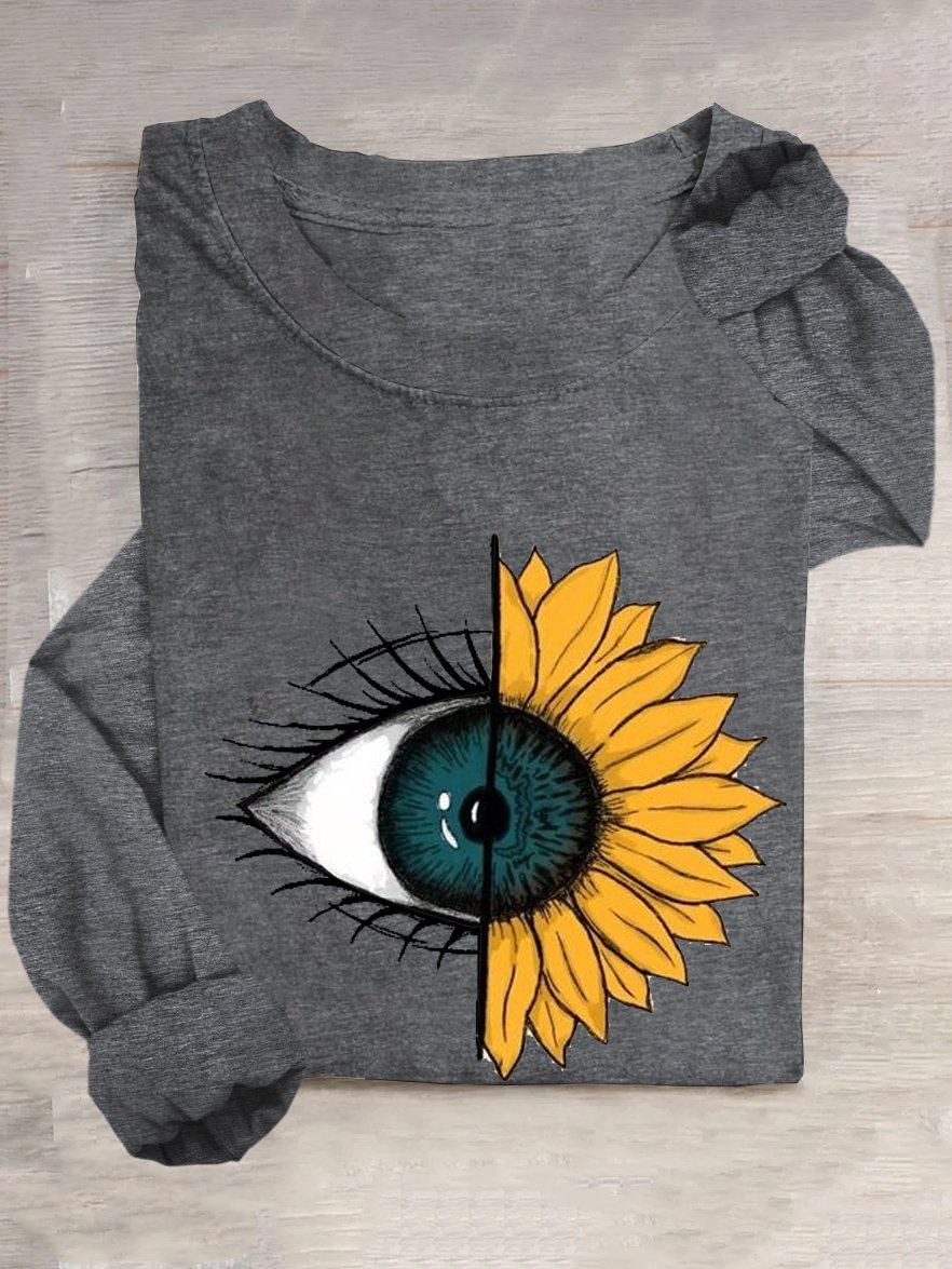 Abstract Floral eyes Casual Crew Neck Cotton-Blend T-Shirt