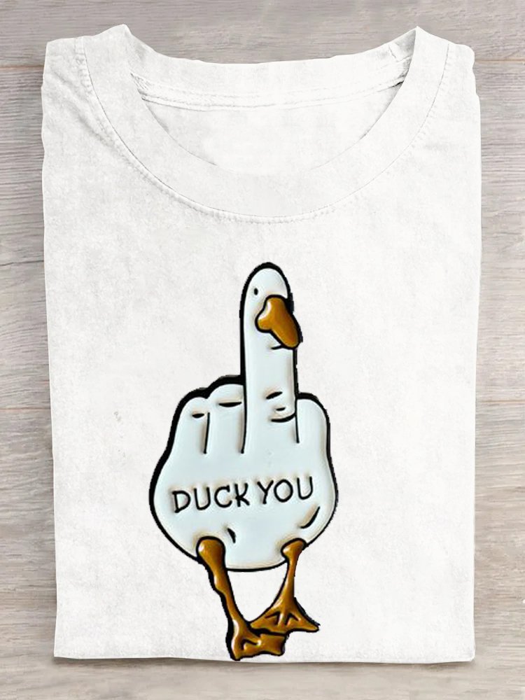 Cotton Casual Duck Letter Pattern T-Shirt