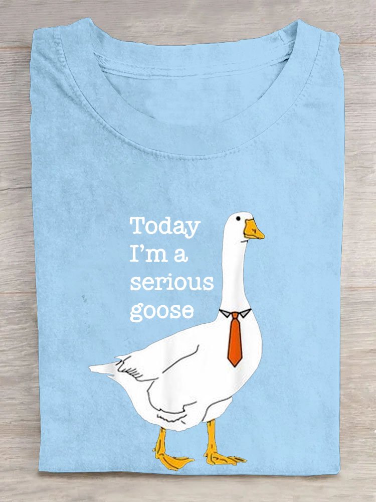 Funny Duck Text Letter Printed Round Neck Short Sleeve Casual T-shirt