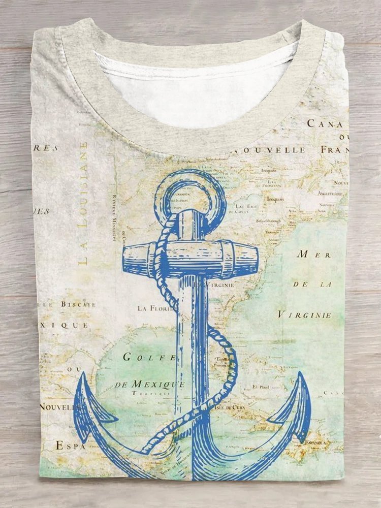 Jersey Casual Loose Map T-Shirt