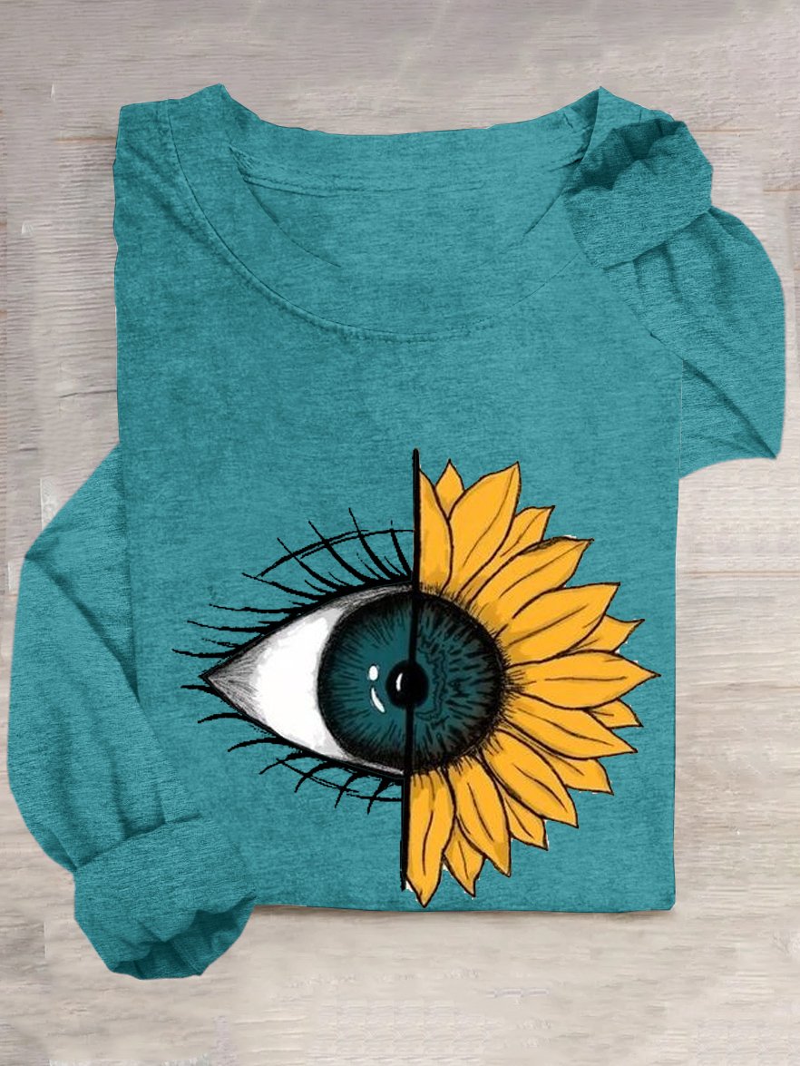 Abstract Floral eyes Casual Crew Neck Cotton-Blend T-Shirt