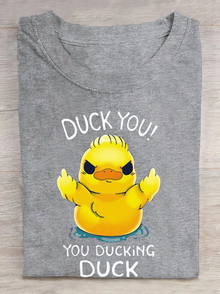 Duck Letter Pattern Casual Crew Neck Cotton T-Shirt