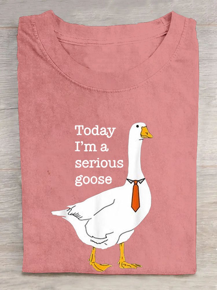 Funny Duck Text Letter Printed Round Neck Short Sleeve Casual T-shirt