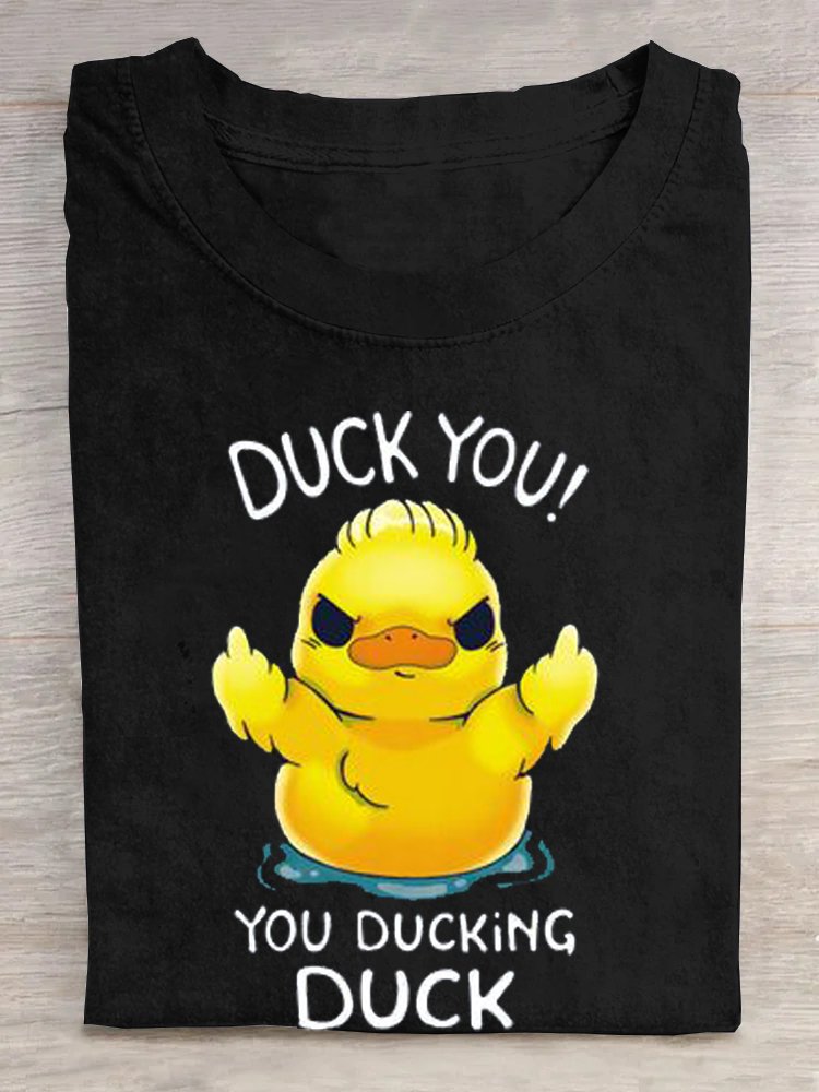 Duck Letter Pattern Casual Crew Neck Cotton T-Shirt