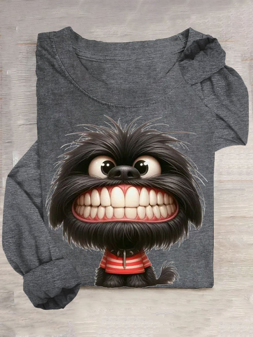 Funny Dog Printed Casual Cotton-Blend T-Shirt