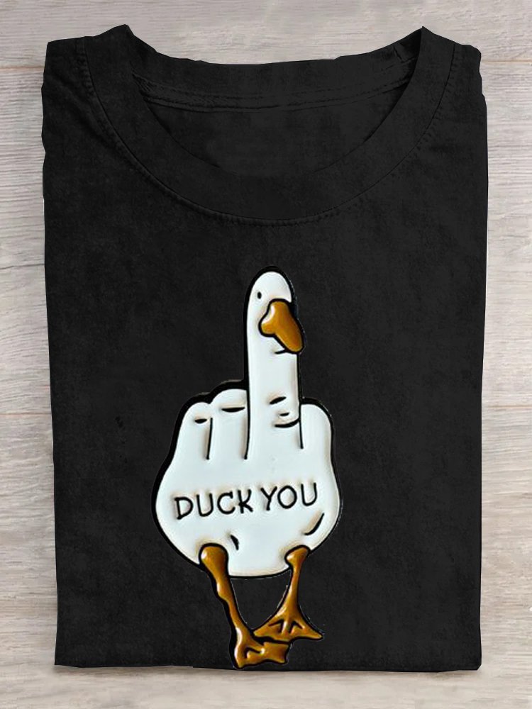 Cotton Casual Duck Letter Pattern T-Shirt