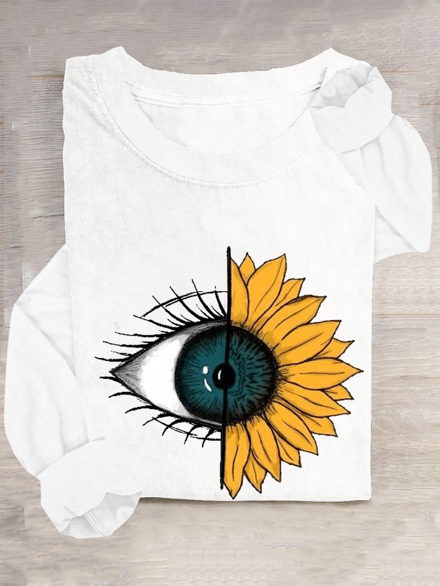 Abstract Floral eyes Casual Crew Neck Cotton-Blend T-Shirt