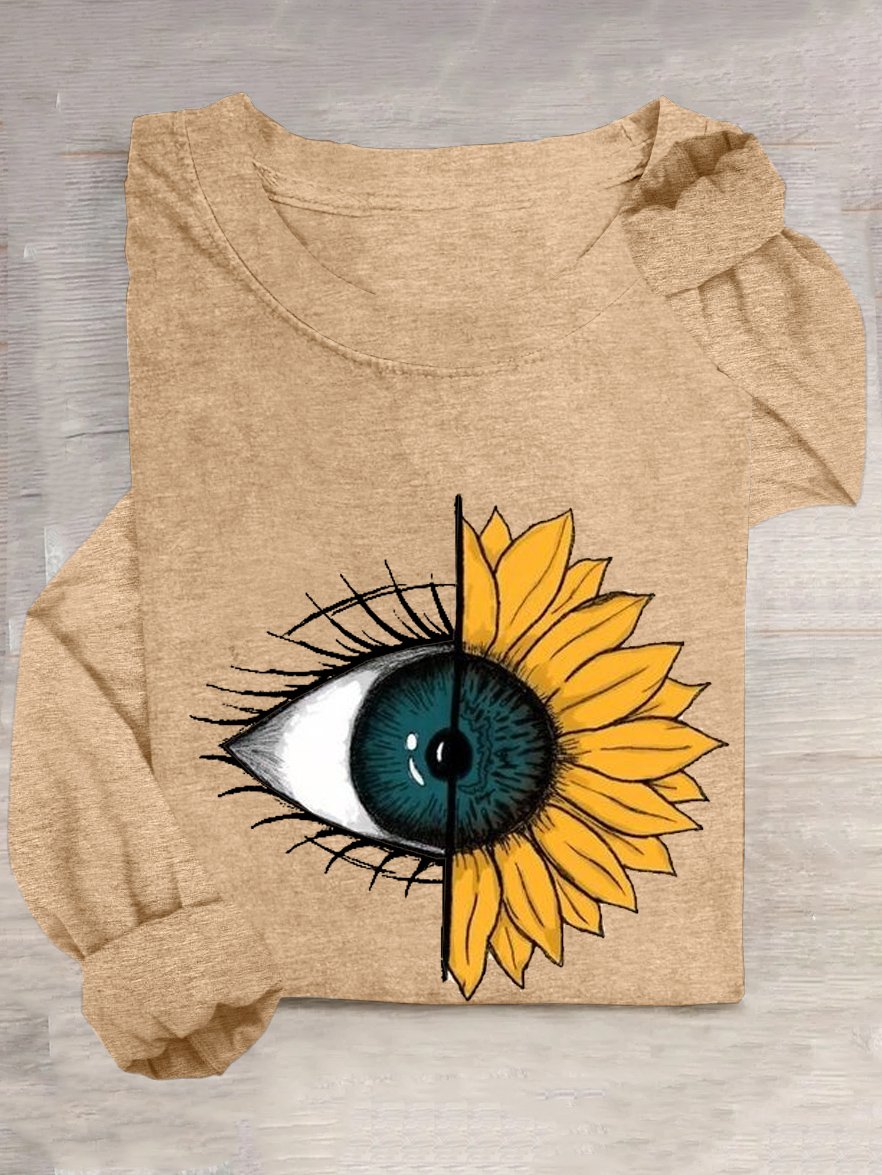 Abstract Floral eyes Casual Crew Neck Cotton-Blend T-Shirt