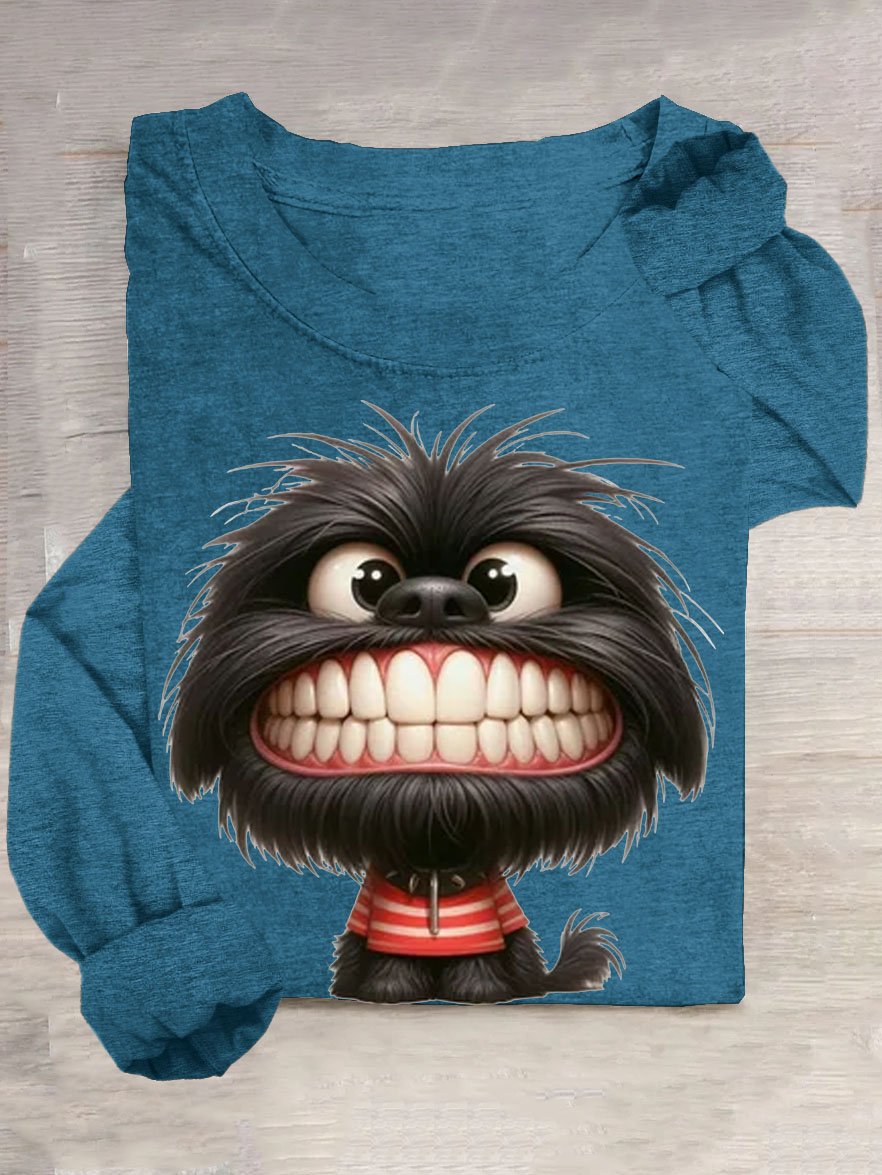 Funny Dog Printed Casual Cotton-Blend T-Shirt