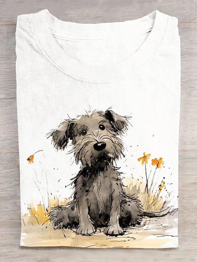 Loose Cotton Dog Casual T-Shirt