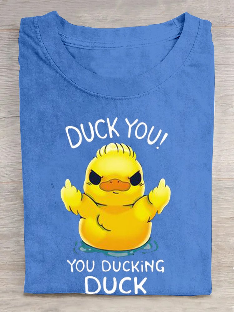 Duck Letter Pattern Casual Crew Neck Cotton T-Shirt