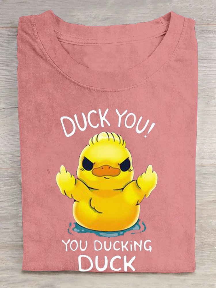 Duck Letter Pattern Casual Crew Neck Cotton T-Shirt