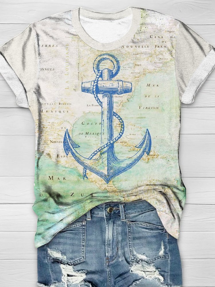 Jersey Casual Loose Map T-Shirt