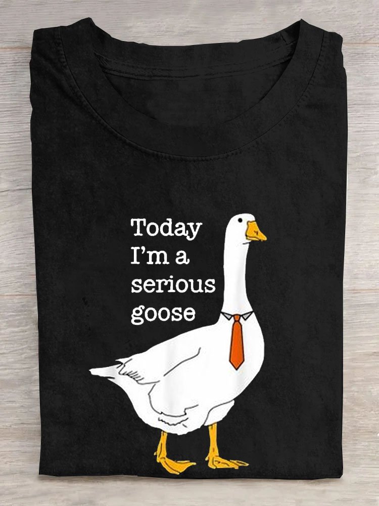 Funny Duck Text Letter Printed Round Neck Short Sleeve Casual T-shirt