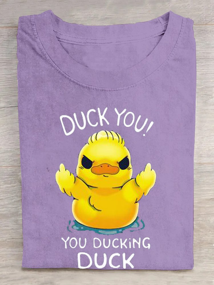 Duck Letter Pattern Casual Crew Neck Cotton T-Shirt