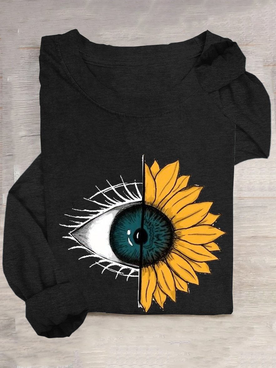 Abstract Floral eyes Casual Crew Neck Cotton-Blend T-Shirt