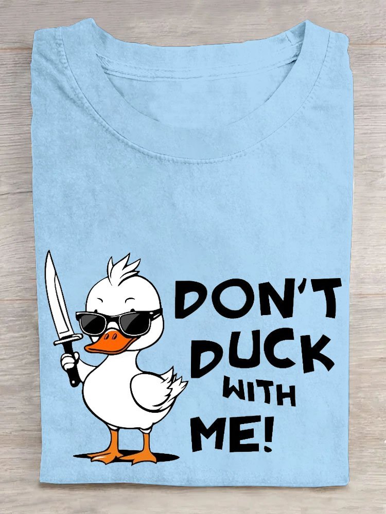 Funny Duck Text Letter Printed Round Neck T-shirt