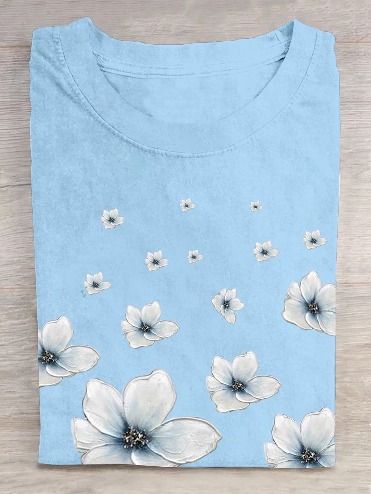 Cotton Floral Loose Casual T-Shirt