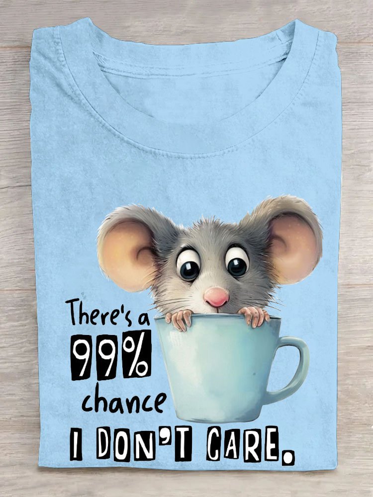 Funny Mouse Text Letter Printed Round Neck T-shirt