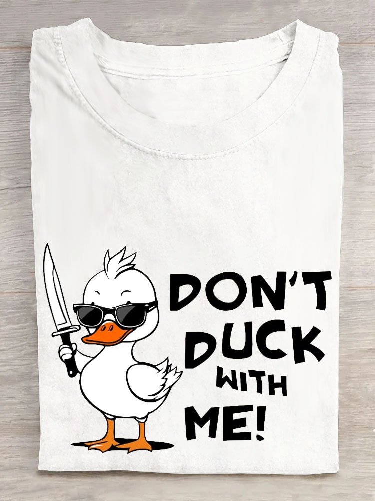 Funny Duck Text Letter Printed Round Neck T-shirt