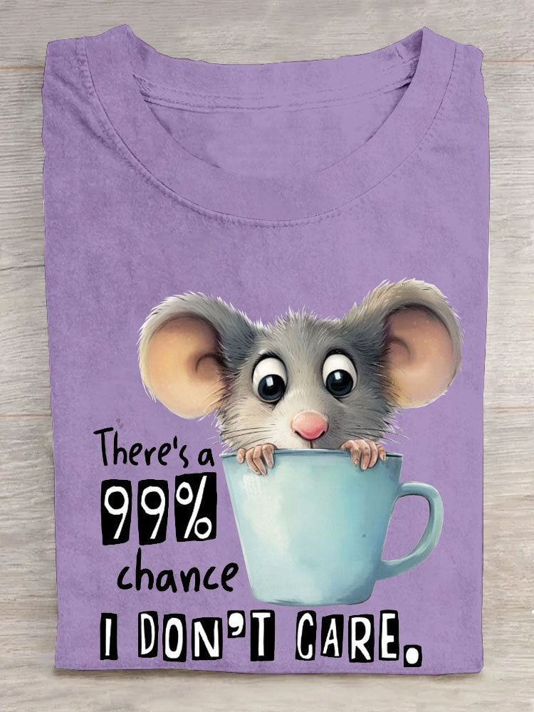 Funny Mouse Text Letter Printed Round Neck T-shirt