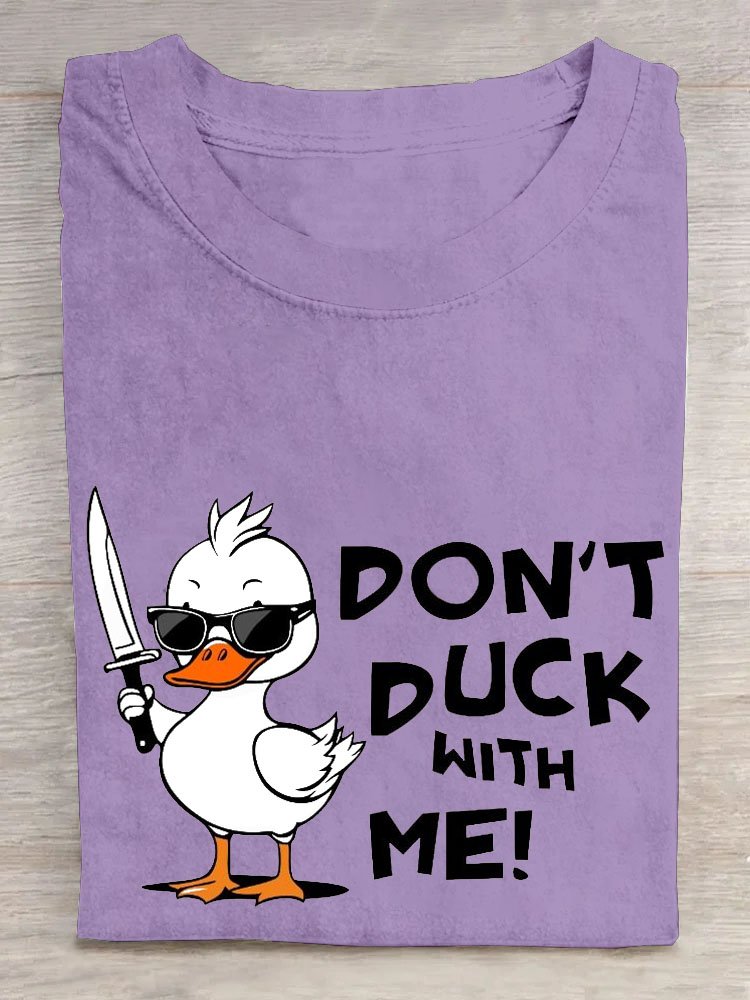 Funny Duck Text Letter Printed Round Neck T-shirt