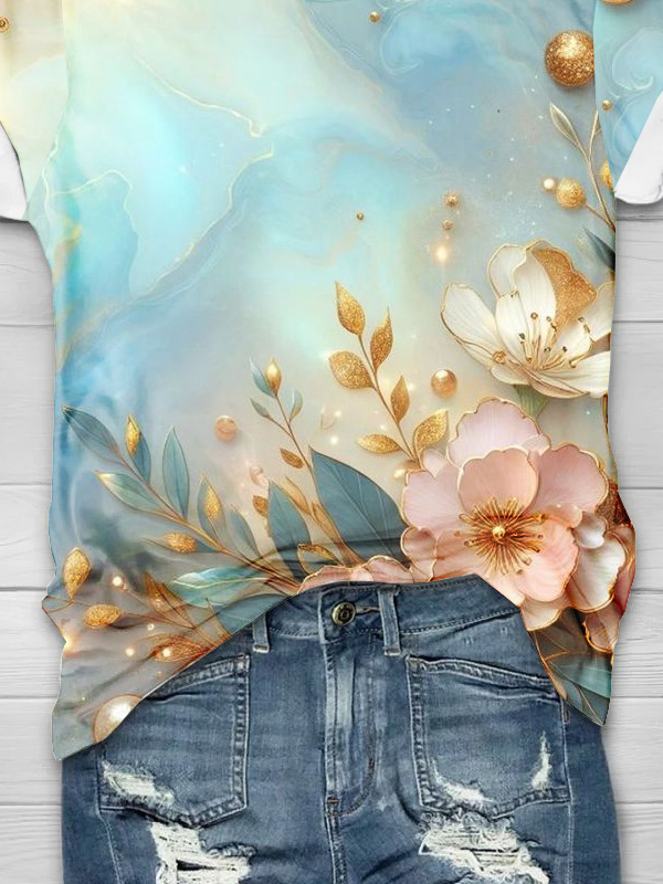 Floral Casual Crew Neck Jersey T-Shirt