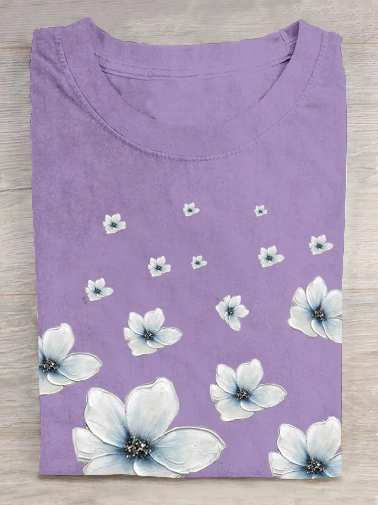 Cotton Floral Loose Casual T-Shirt