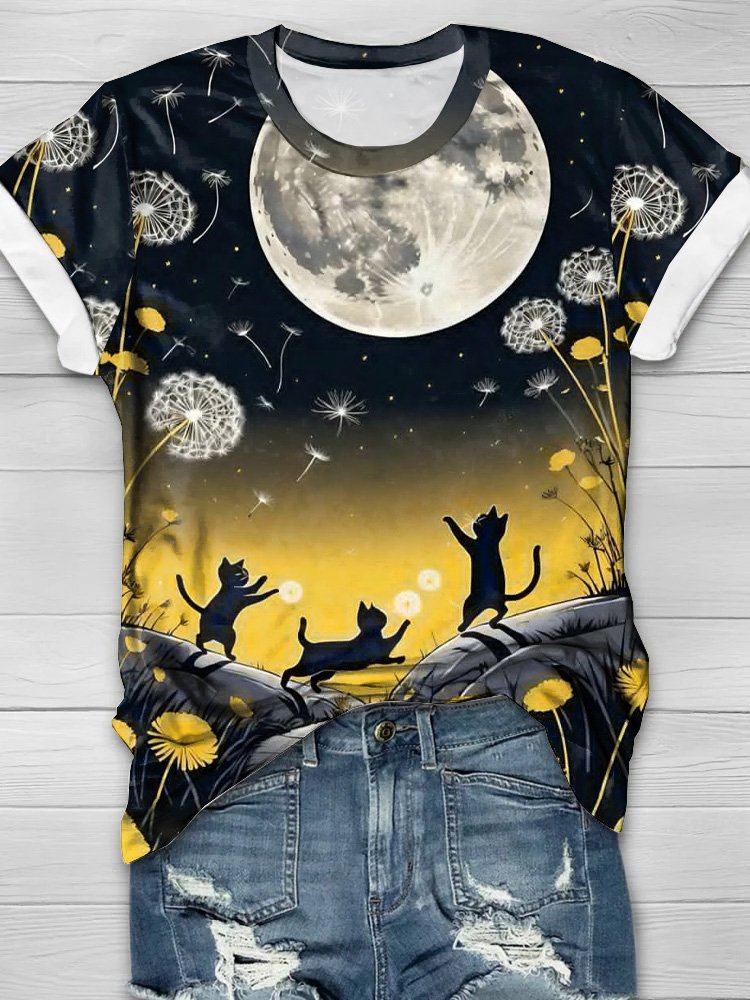 Jersey Starry Sky Dandelion Casual T-Shirt