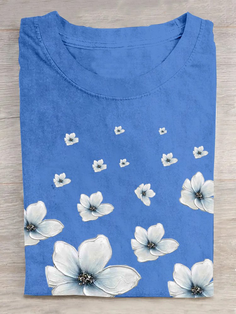 Cotton Floral Loose Casual T-Shirt