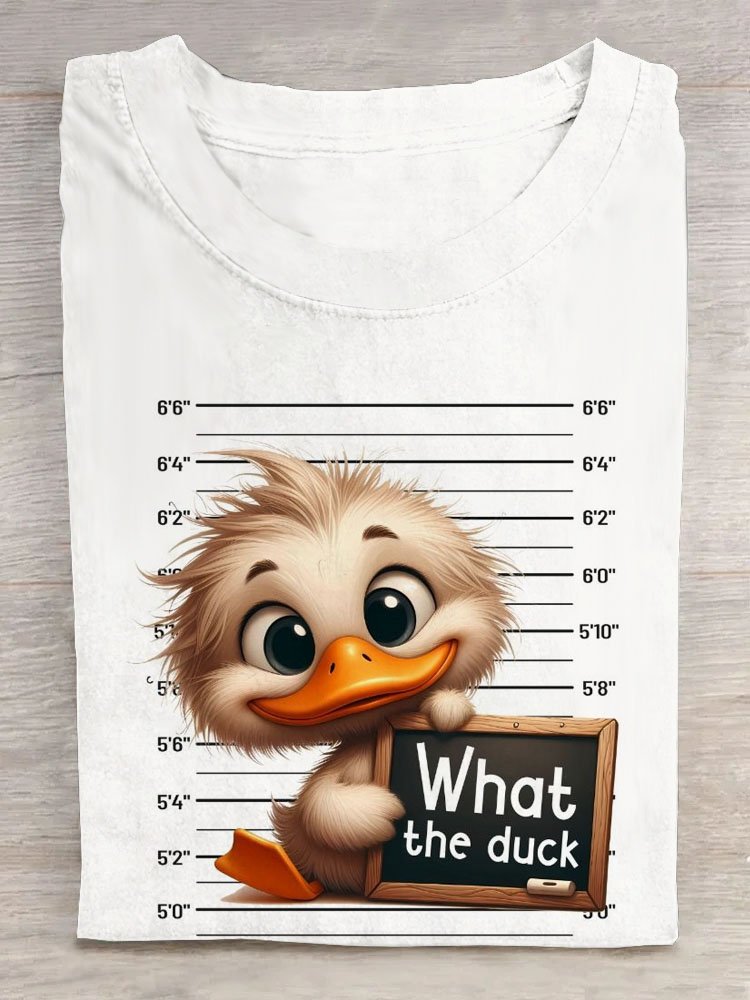 Funny Duck Text Letter Printed Round Neck T-shirt