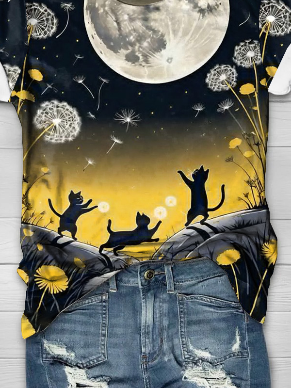 Jersey Starry Sky Dandelion Casual T-Shirt